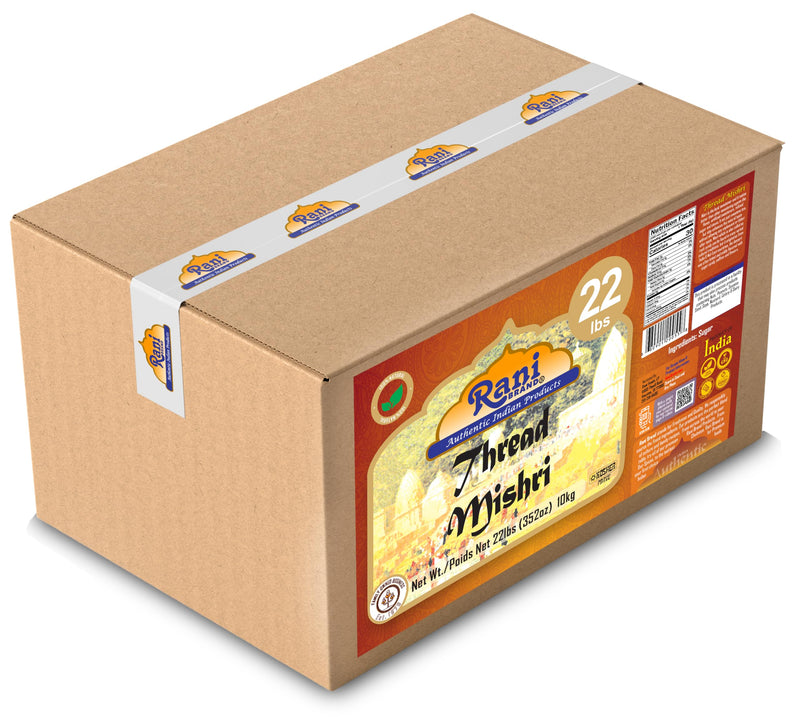 Rani Thread Misri (Rock Sugar / Dhaga Mishri) 352oz (22lbs) 10kg Bulk Box ~ All Natural | Gluten Friendly | No Colors | Vegan | Kosher | Indian Origin