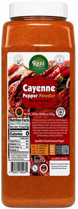 Rani Cayenne Pepper Powder (Hot & Spicy Seasoning) 18.18oz (1.18lbs) 535g PET Jar ~ All Natural | Gluten Free | NON-GMO | Kosher | Vegan | Product of India