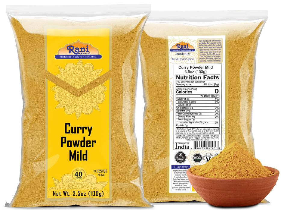 Rani Curry Powder Mild Natural 10-Spice Blend 100g (3.5oz) ~ Salt Free | Vegan | No Colors | Gluten Friendly | NON-GMO | Kosher | NO Chili or Peppers