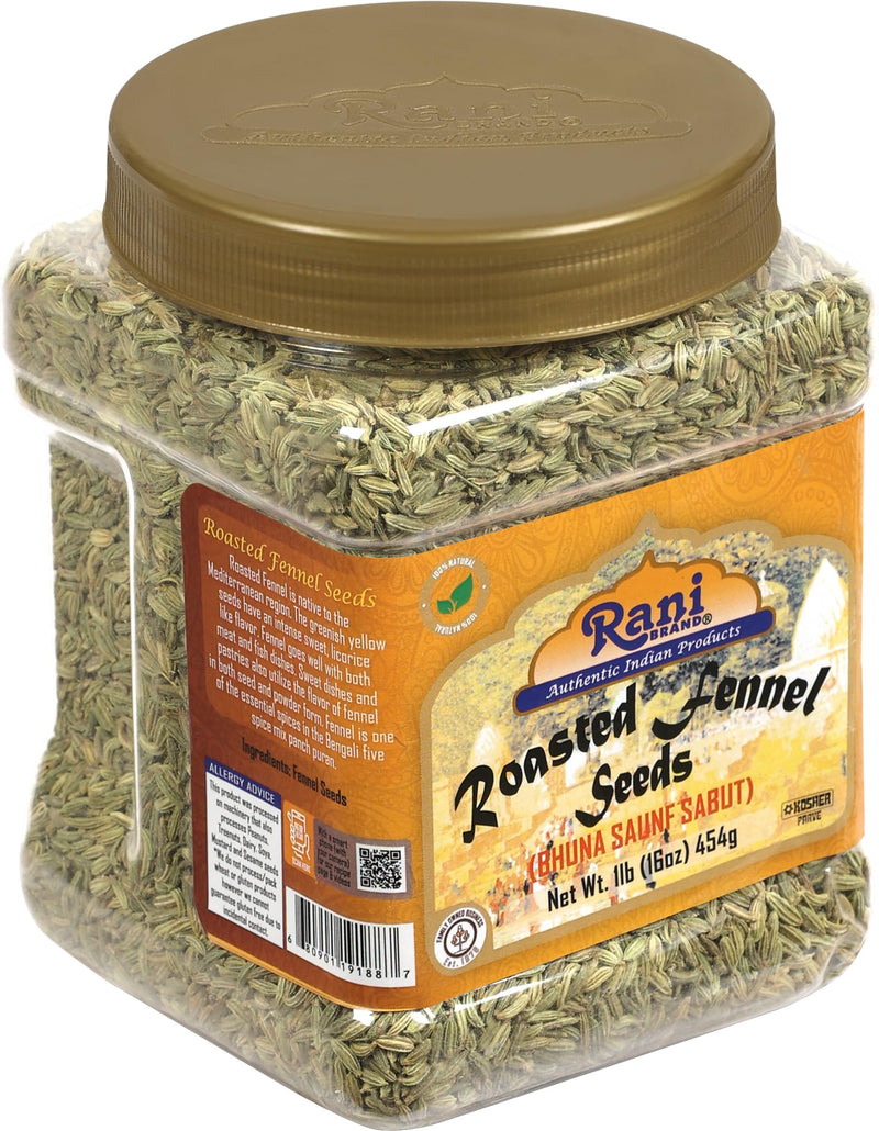 Rani Roasted Fennel Seeds (Bhuna Saunf Sabut) Whole Spice 16oz (1lb) 454g PET Jar ~ All Natural | Gluten Friendly | NON-GMO | Kosher | Vegan | Indian Origin