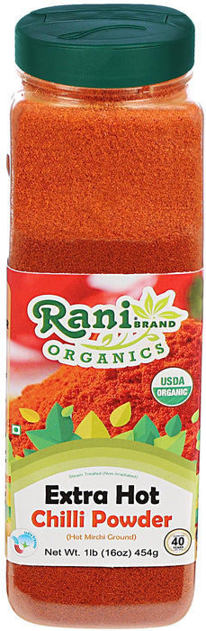 Rani Organic Extra Hot Chilli Powder (Hot Mirchi Ground) 16oz (1lb) 454g PET Jar ~ All Natural | Vegan | Gluten Friendly | NON-GMO | Indian Origin | USDA Certified Organic