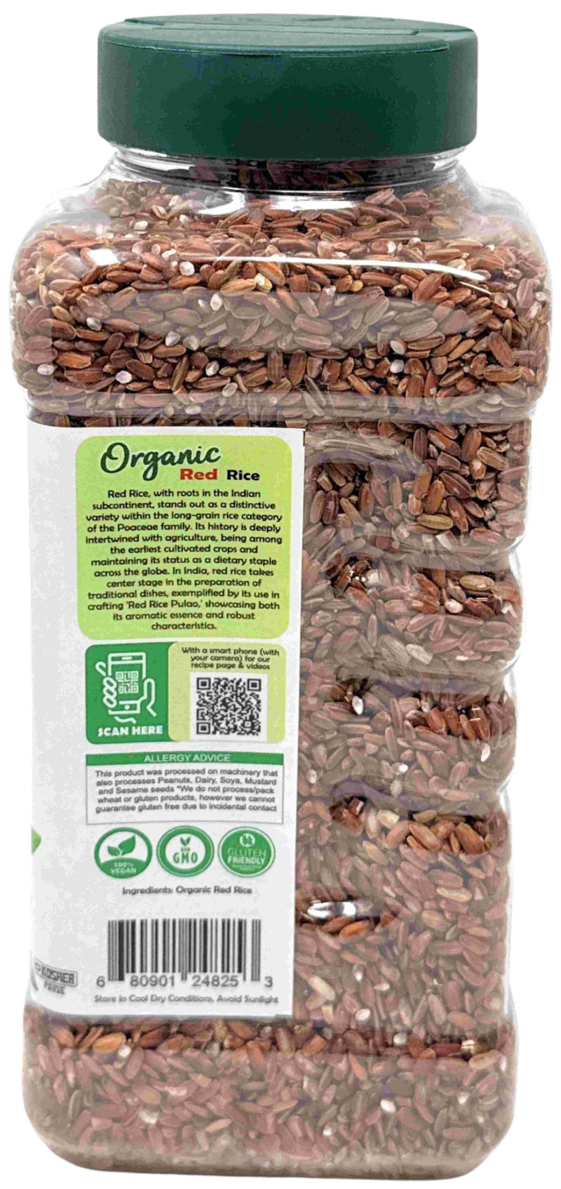 Rani Organic Red Rice Extra Long Aged 28oz (1.75lbs) 800g PET Jar ~ All Natural | Gluten Friendly | Vegan | Indian Origin | Kosher | Export Quality | USDA Certified Organic