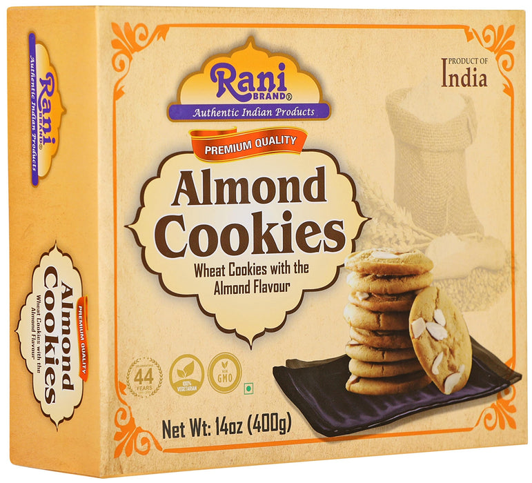 Rani Almond Cookies (Wheat Cookies with Almond Flavor) 14oz (400g) Pack of 3+1 FREE, Premium Quality Indian Cookies ~ Vegan | Non-GMO | Indian Origin