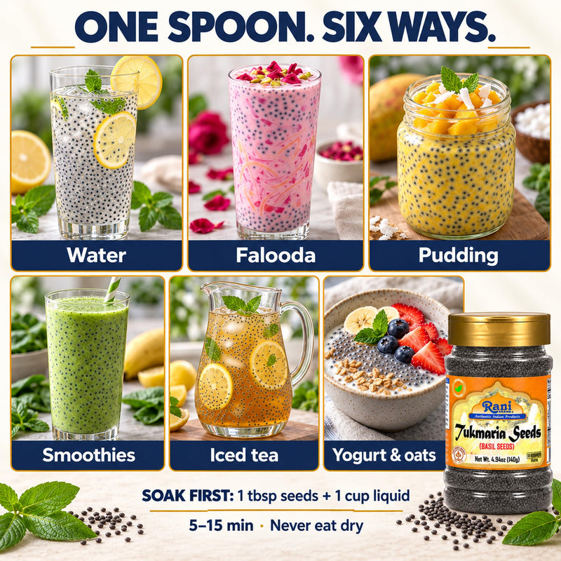 Rani Basil Seeds (Edible Tukmaria, Sabja) 4.94 oz Jar, 15 g Fiber per Serving