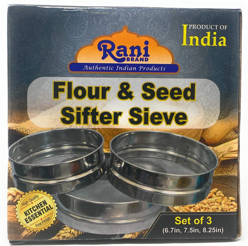 Stainless Steel Sieve ~ Set of 3 ~ for Flours, Seeds, Beans & Lentils - Sizes 6.7", 7.5", 8.25" by Rani Brand