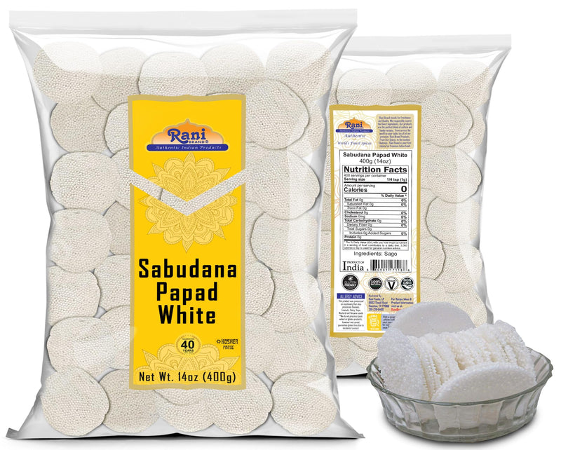 Rani Sabudana (Sago) Papad White 14oz (400g) ~ All Natural, No Preservatives | Vegan | Gluten Friendly | NON-GMO | Kosher | Indian Origin