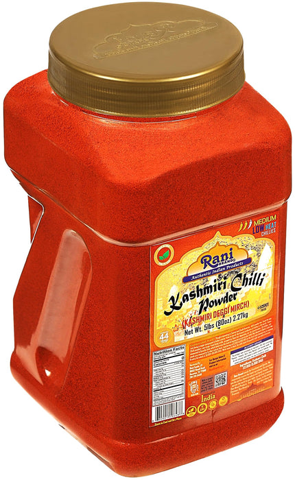 Rani Kashmiri Chilli Powder (Deggi Mirch,Low Heat) Ground Indian Spice 80oz (5lbs) 2.27kg PET Jar ~ All Natural | Salt-Free | Vegan | Kosher | Gluten Friendly | Perfect for Deviled Eggs & Other Low Heat Dishes