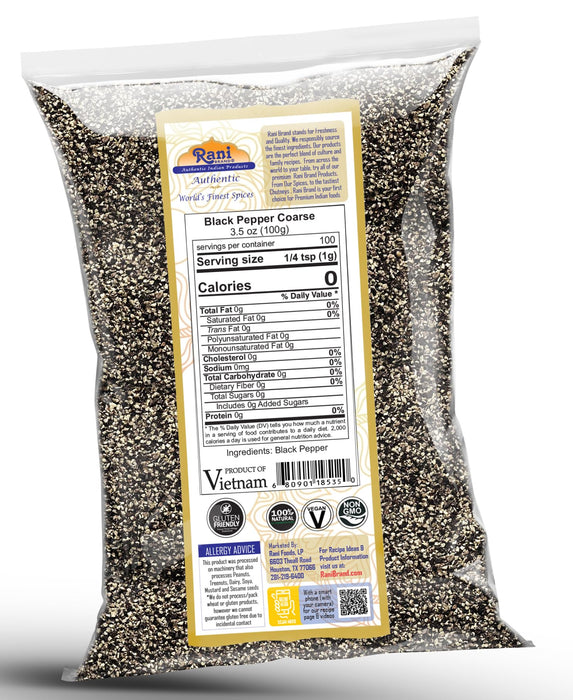 Rani Black Pepper Coarse Ground 28 Mesh (Table Grind), 3.5oz (100g) ~ Gluten Friendly | Non-GMO | Kosher | Natural