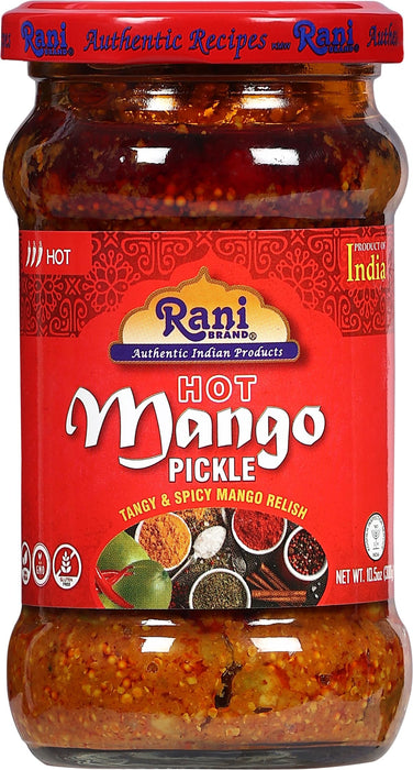 Rani Mango Pickle Hot (Achar, Spicy Indian Relish) 10.5oz ~ Glass Jar, All Natural | Vegan | Gluten Free | NON-GMO | No Colors | Indian Origin