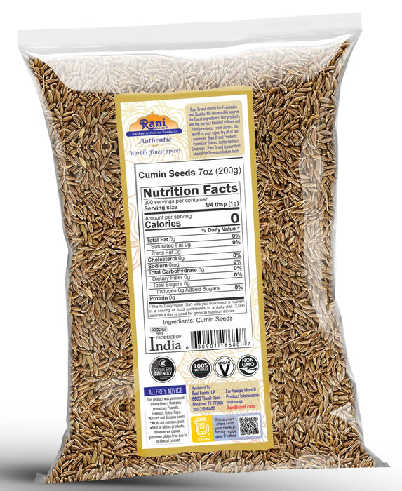Rani Cumin Seeds Whole (Jeera) Spice 7oz (200g) ~ All Natural | Gluten Friendly | NON-GMO | Kosher | Vegan | Indian Origin