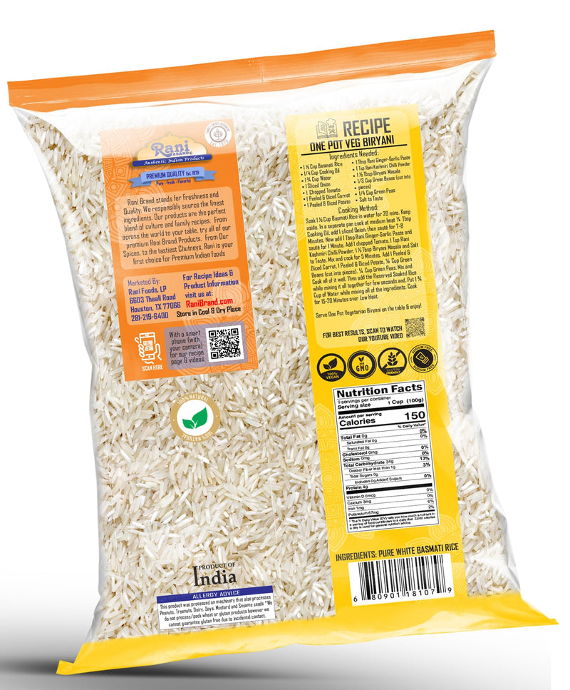 Rani Platinum White Basmati Rice Extra Long Aged 32oz (2lbs) 908g ~ All Natural | Gluten Friendly | Vegan | Indian Origin | Kosher | Export Quality