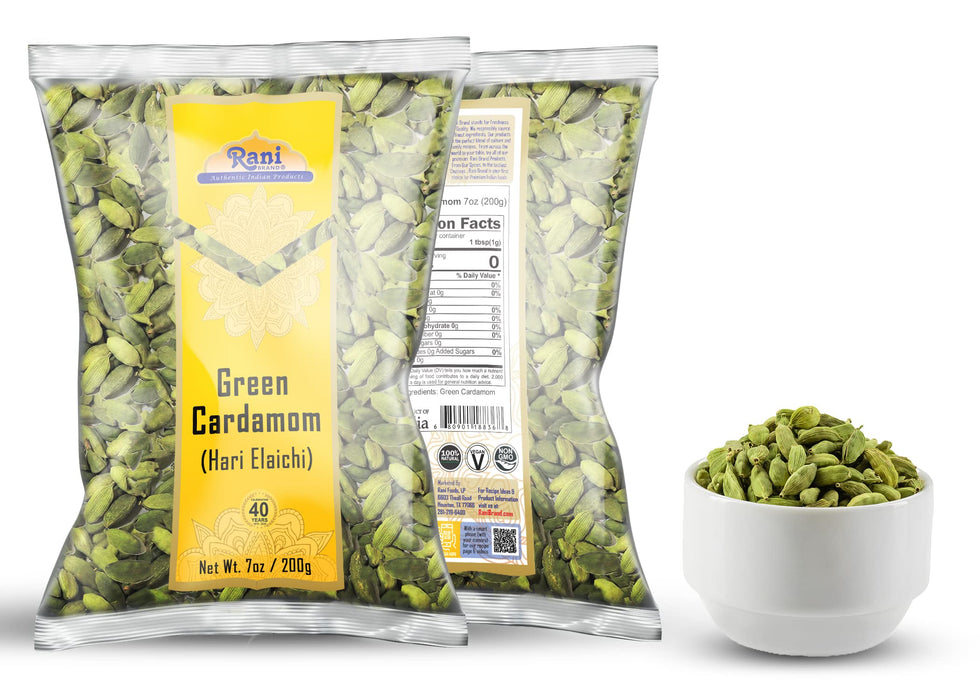 Rani Green Cardamom Pods Spice (Hari Elachi) 7oz (200g) ~ All Natural | Vegan | Gluten Friendly | NON-GMO | Product of India