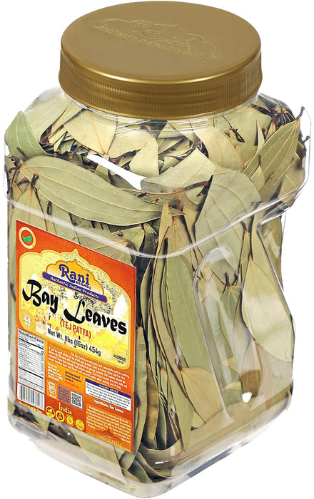 Rani Bay Leaf (Leaves) Whole Spice Hand Selected Extra Large 16oz (1lb) 454g PET Jar ~ All Natural | Gluten Friendly | NON-GMO | Vegan | Kosher | Indian Origin
