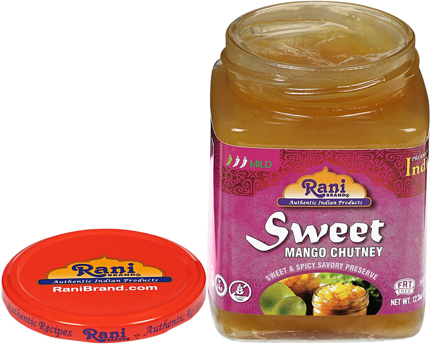 Rani Sweet Mango Chutney (Indian Preserve) 12.3oz (350g) Glass Jar, Ready to eat, Vegan, Pack of 5+1 ~ Gluten Free, All Natural, NON-GMO, Kosher