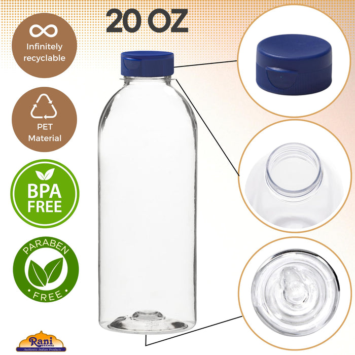 Rani Clear Plastic Bottles | 20oz PET Bottle with Flip-top Caps | BPA - FREE | Home & Commercial Use, Containers for Sauces, Condiments, Shampoo, Lotion, Sanitizer| Made in USA - Pack of 100