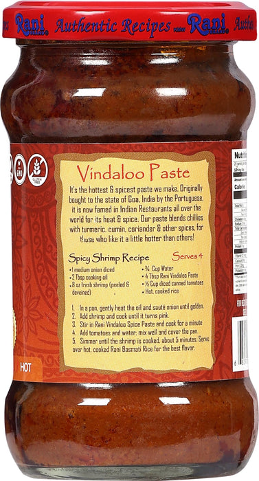 Rani Vindaloo Curry Cooking Spice Paste, Hot! 10.5oz (300g) Glass Jar ~ No Colors | All Natural | NON-GMO | Kosher | Vegan | Gluten Free | Indian Origin