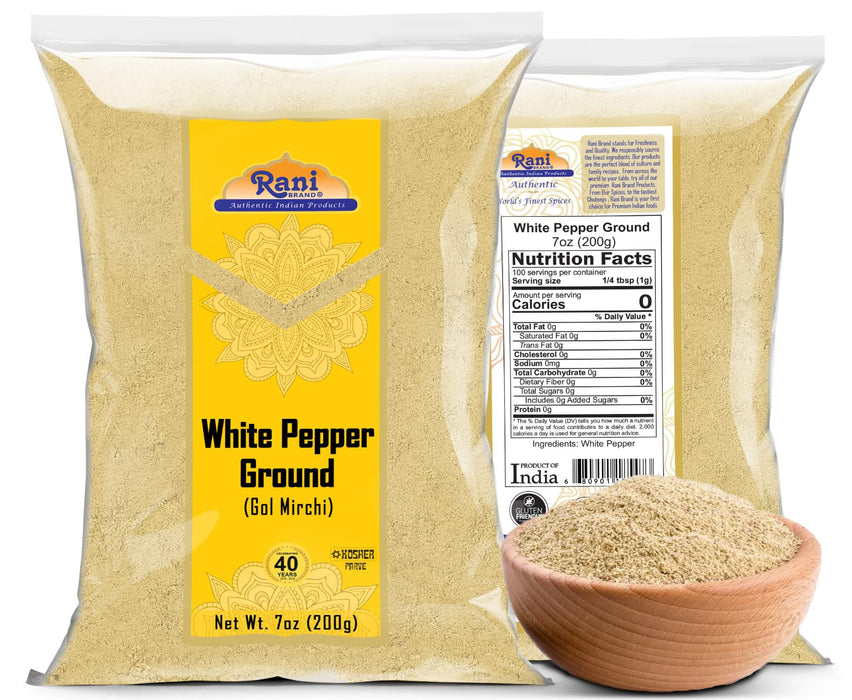 Rani White Pepper (Gol Mirch), Ground Spice 7oz (200g) ~ All Natural | Vegan | Gluten Friendly| NON-GMO | Kosher | Indian Origin