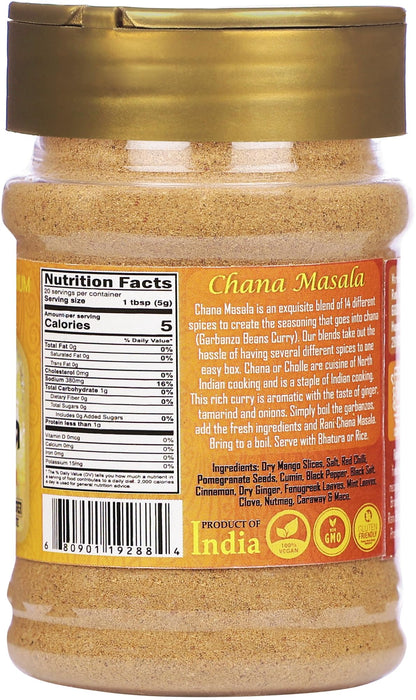 Rani Chana Masala (Garbanzo Curry 15-Spice Blend) 3.5oz (100g) PET Jar ~ All Natural | Vegan | No Colors | Gluten Friendly | NON-GMO | Kosher | Indian Origin