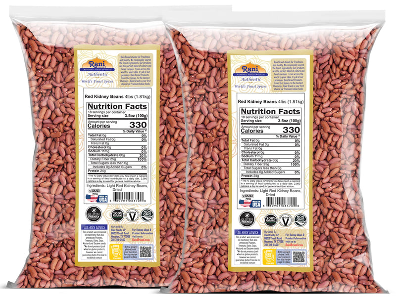 Rani Red Kidney Beans, Light 64oz (4lbs) 1.81kg ~ Pack of 2 ~ 128oz (8lbs) 3.63kg Total ~ All Natural | Vegan | Gluten Friendly | NON-GMO | Kosher | Raj Mah