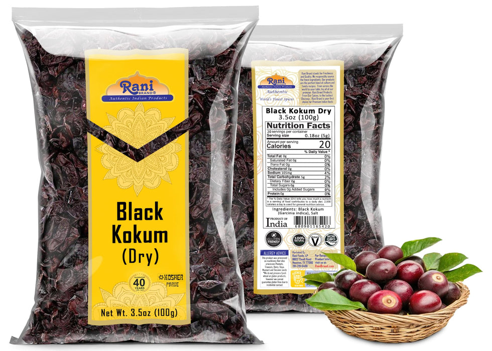 Rani Black Kokum (Dry) Garcinia Indica 3.5oz (100g) ~ All Natural | Gluten Friendly | Vegan | NON-GMO | Kosher | No Salt or fillers | Indian Origin