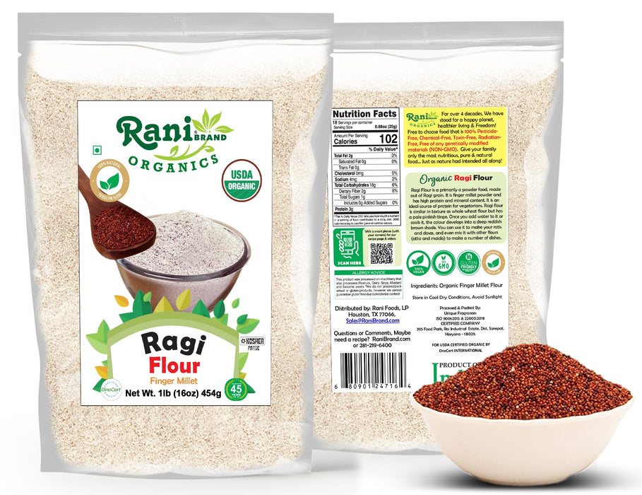 Rani Organic Ragi (Finger Millet) Flour 16oz (1lb) 454g ~ All Natural | Vegan | Gluten Friendly | NON-GMO | Indian Origin | USDA Certified Organic