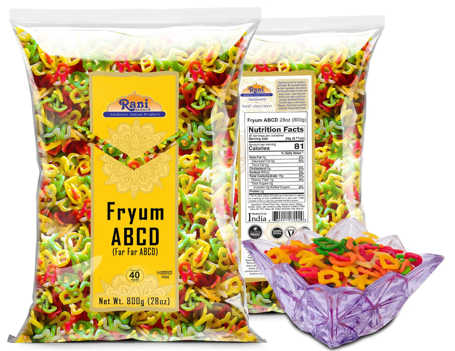 Rani Far Far / Fryums (Wheat & Tapioca Pellet) ABCD Shape 28oz (800g) ~ Vegan, Kosher, Uncooked, Used to Make Papad, Bhungra / Chip Snack