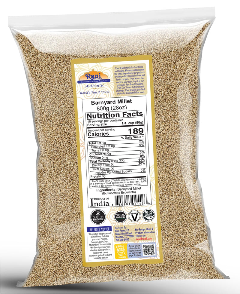 Rani Barnyard Millet (Echinochloa Esculenta Frumantacea) Whole Ancient Grain Seeds 28oz (1.75lbs) 800g ~ All Natural | Gluten Friendly | NON-GMO | Kosher | Vegan | Indian Origin | Shama/Sanwa