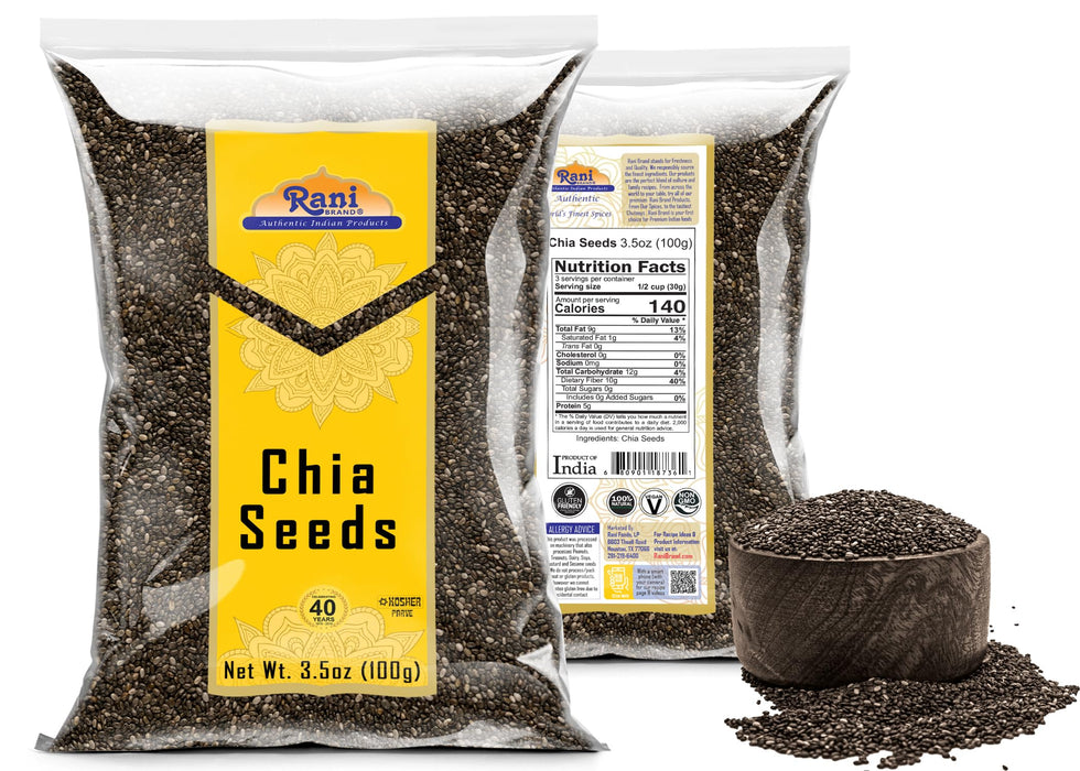 Rani Chia Seeds 3.5oz (100g) ~ All Natural | Vegan | Gluten Friendly | NON-GMO | Kosher | Indian Origin