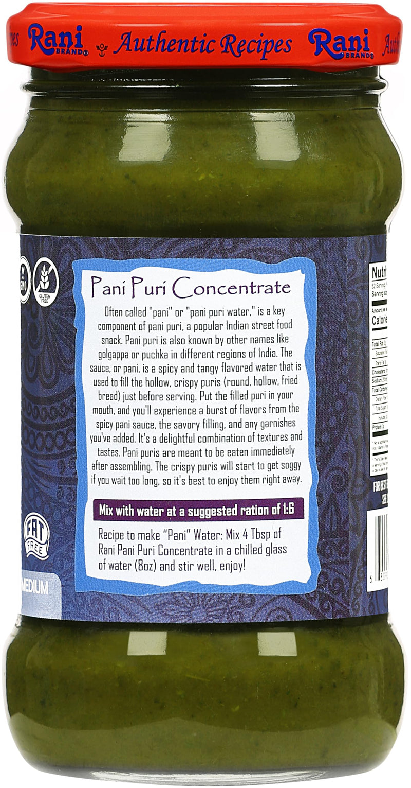 Rani Pani Puri Concentrate (Sweet & Spicy to Make Pani Water / Spicy Water) 10.5oz (300g) Glass Jar, Ready to Eat ~ Vegan | Gluten Free | NON-GMO | Kosher