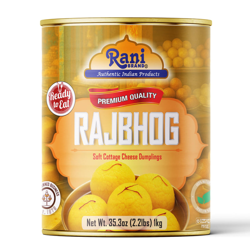 Rani Rajbhog (Soft Cottage Cheese Dumplings) 35.3oz (2.2lbs) 1kg, Pack of 6, Approximately 14 pieces, Easy Open Lid ~ Ready to eat | All Natural | Gluten Free | Non-GMO | Kosher | Indian Origin