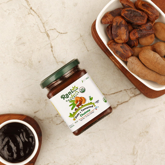 Rani Organic Dates & Tamarind (Imli) Chutney 10.5oz (300g) Glass Jar, Ready to eat, Vegan ~ Gluten Free | NON-GMO | Kosher | No Colors | Indian Origin | USDA Certified Organic