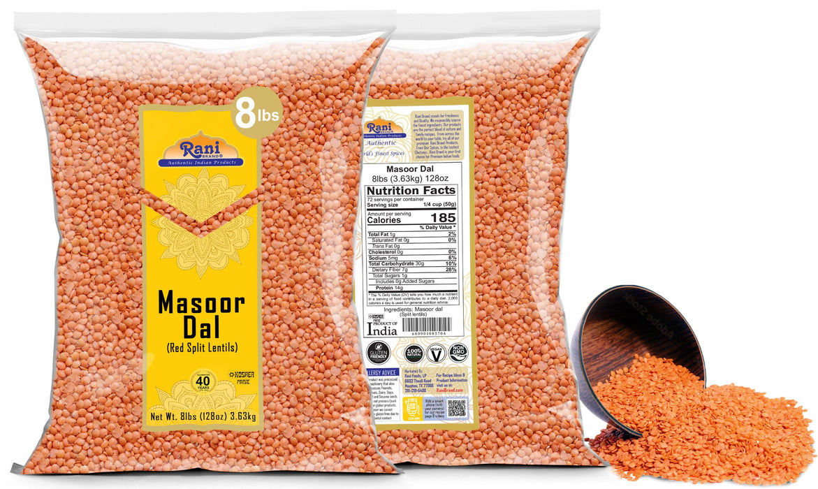 Rani Masoor Dal (Indian Red Lentils) Split Gram, 128oz (8lbs) 3.63kg, Bulk ~ All Natural | Gluten Friendly | NON-GMO | Kosher | Vegan | Indian Origin