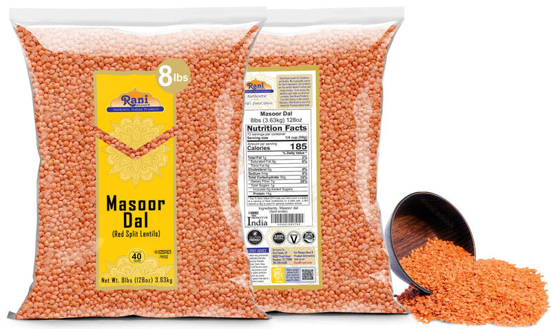Rani Masoor Dal (Indian Red Lentils) Split Gram, 128oz (8lbs) 3.63kg x Pack of 5 (Total 40lbs) Bulk ~ All Natural | Gluten Friendly | NON-GMO | Kosher | Vegan | Indian Origin