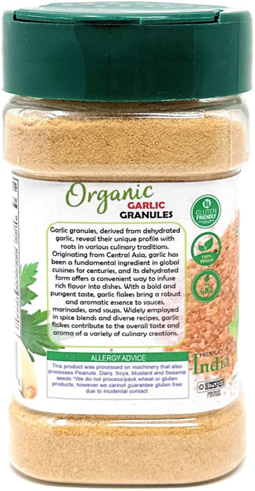 Rani Organic Granulated Garlic (Lahsun Granules) 3oz (85g) PET Jar ~ All Natural | Gluten Friendly | Vegan | NON-GMO | Kosher | No Salt or fillers | Indian Origin | USDA Certified Organic