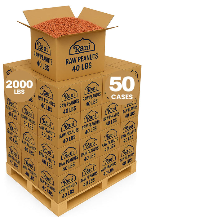 Rani Peanuts, Raw Whole With Skin (uncooked, unsalted) 40lbs (600oz) Bulk Box, 50 cases per Pallet ~ All Natural | Vegan | Gluten Friendly | Fresh Product of USA ~ Spanish Grade Groundnut/Red-skin