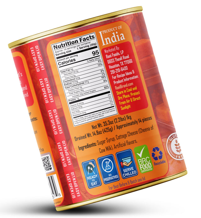 Rani Cham Cham (Oval-shaped Bengali Sweet) 35.3oz (2.2lbs) 1kg, Approximately 14 pieces, Easy Open Lid ~ Ready to eat | Gluten Free | Non-GMO | Kosher | Indian Origin