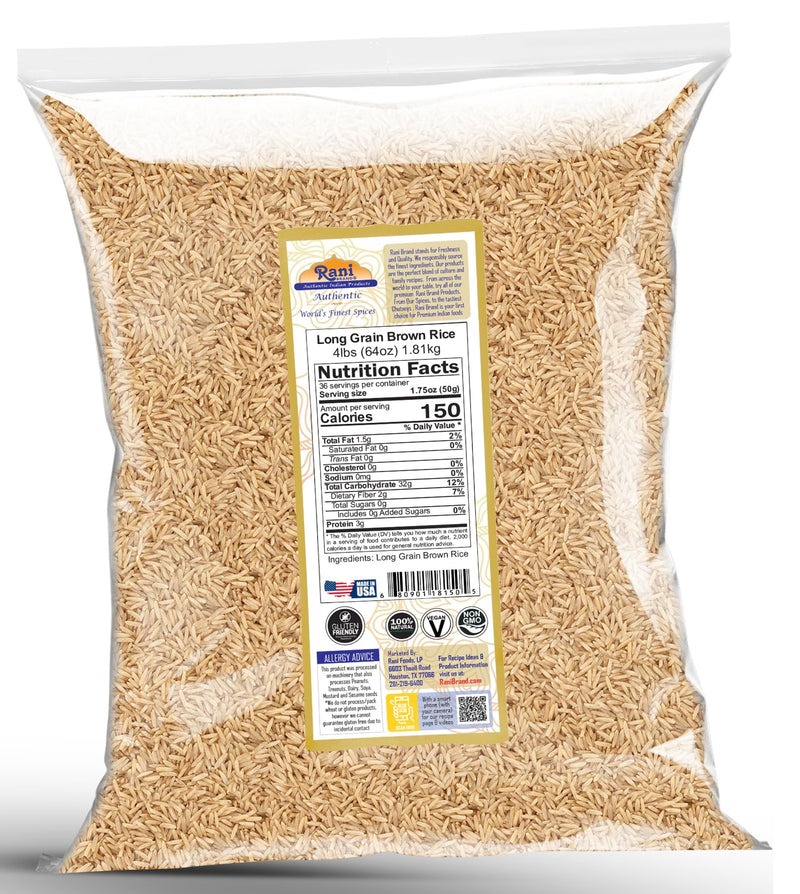 Rani Long Grain Brown Rice 64oz (4lbs) 1.81kg Bulk ~ All Natural | Gluten Friendly | Vegan | Non-GMO | Kosher | Product of USA