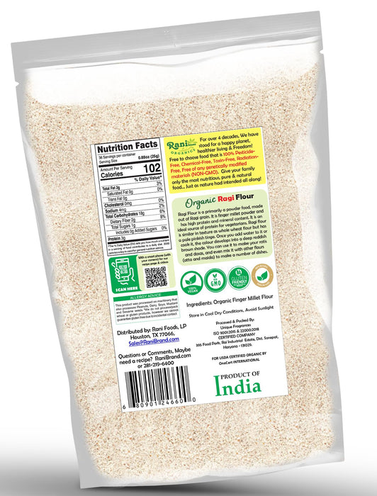 Rani Organic Ragi (Red Millet) Flour 32oz (2lbs) 908g ~ All Natural | Vegan | Gluten Friendly | NON-GMO | Kosher | Indian Origin | USDA Certified Organic