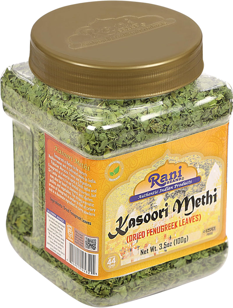 Rani Fenugreek Leaves Dried, All Natural (Kasoori Methi) 3.5oz (100g) PET Jar ~ All Natural | Gluten Friendly | Non-GMO | Kosher | Vegan