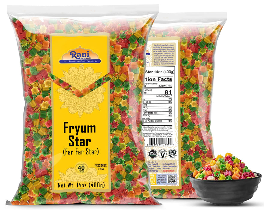 Rani Far Far / Fryums (Wheat & Tapioca Pellet) Star Shape 14oz (400g) ~ Vegan, Kosher, Uncooked, Used to Make Papad, Bhungra / Chip Snack