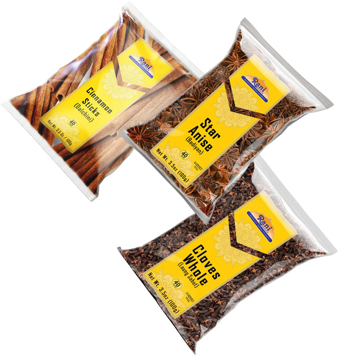 Rani Cinnamon Sticks, Star Anise & Whole Cloves 3.5oz (100g) Pack of 3 ~ Perfect for Baking, Cooking & Beverages ~ All Natural | Gluten Friendly | NON-GMO | Kosher | Vegan | Indian Origin