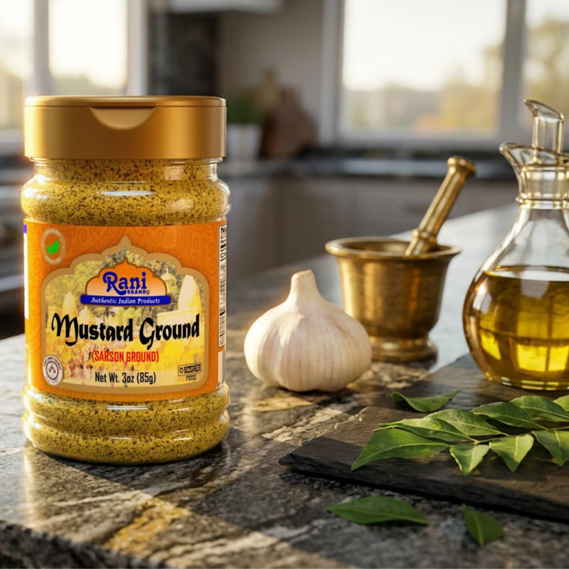 Rani Mustard Seeds Ground, Powder Spice (Rai Sarson) 3oz (85g) PET Jar ~ All Natural | Gluten Friendly | NON-GMO | Kosher | Vegan | Indian Origin