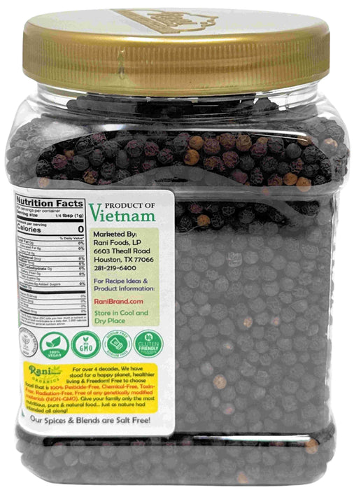 Rani Organic Black Pepper Whole (Peppercorns), Premium MG-1 Grade 16oz (1lb) 454g PET Jar ~ All Natural | Gluten Friendly | Non-GMO | USDA Certified Organic | Kosher | Product of Vietnam