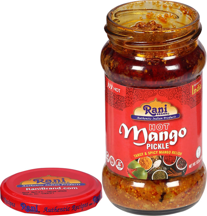 Rani Mango Pickle Hot (Achar, Spicy Indian Relish) 10.5oz ~ Glass Jar, All Natural | Vegan | Gluten Free | NON-GMO | No Colors | Indian Origin