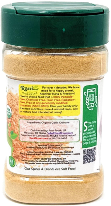 Rani Organic Granulated Garlic (Lahsun Granules) 3oz (85g) PET Jar ~ All Natural | Gluten Friendly | Vegan | NON-GMO | Kosher | No Salt or fillers | Indian Origin | USDA Certified Organic