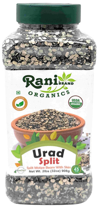 Rani Organic Urid/Urad Split Chilka (Split Matpe Beans with Skin) 32oz (2lbs) 908g PET Jar ~ All Natural | Gluten Friendly | Non-GMO | Kosher | Vegan | Indian Origin | USDA Certified Organic