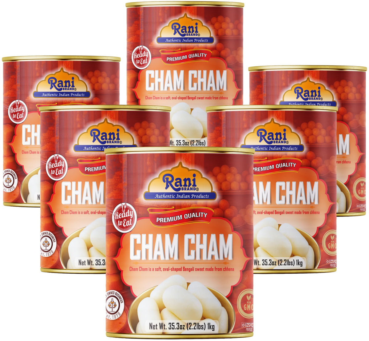 Rani Cham Cham (Oval-shaped Bengali Sweet) 35.3oz (2.2lbs) 1kg, Pack o ...