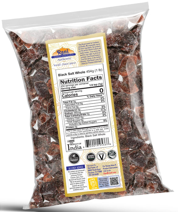 Rani Black Salt Raw Whole (Kala Namak) Mineral 16oz (1lb) 454g ~ Unrefined, Pure and Natural | Vegan | Gluten Friendly | NON-GMO | Kosher | Indian Origin