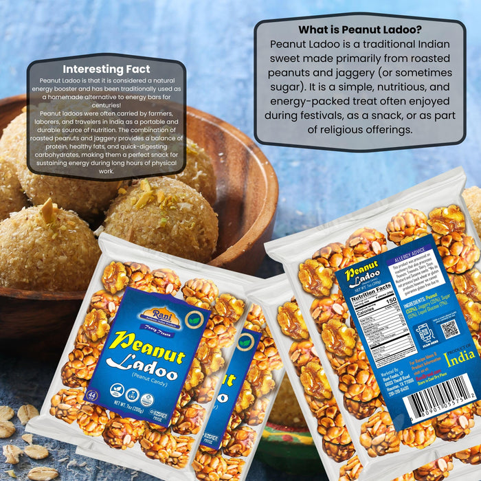 Rani Peanut Ladoo (Round Peanut Brittle Candy) 7oz (200g) x Pack of 2 ~ All Natural | Vegan | Kosher | No colors | Gluten Friendly | Indian Origin