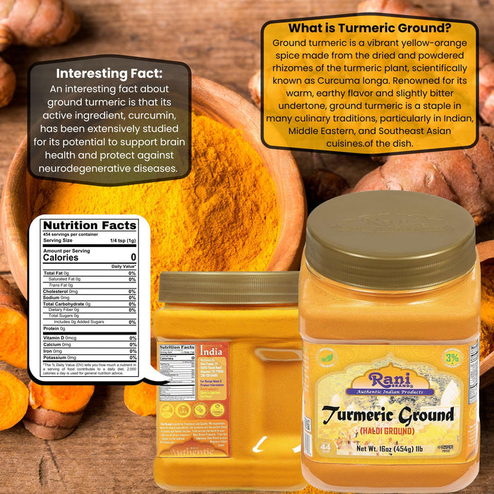 Rani Turmeric (Haldi) Root Powder Spice, (High Curcumin Content) 16oz (1lb) 454g PET Jar ~ All Natural | 100% Pure, Salt Free | Vegan | Gluten Friendly | NON-GMO | Kosher | Indian Origin